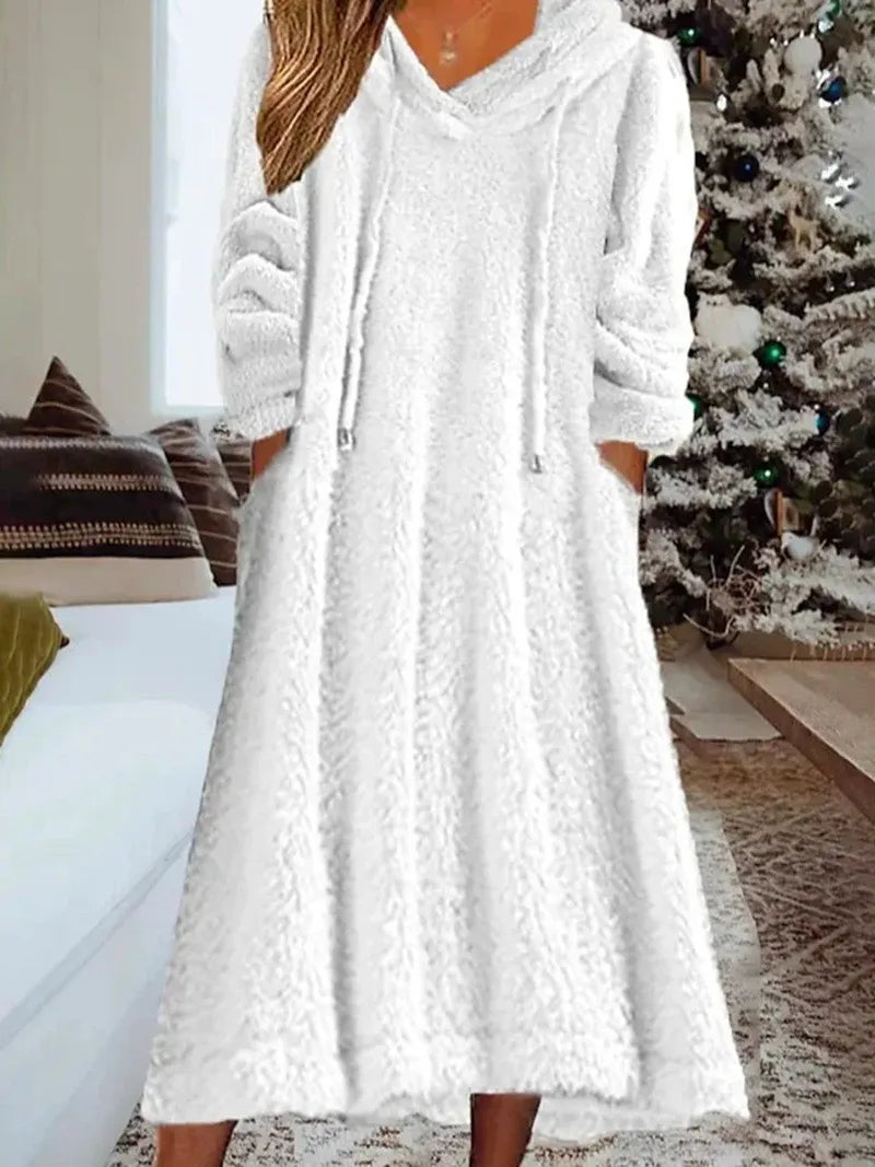 Cozy Plush Hooded Long Sleeve Dress for Women - Image 10