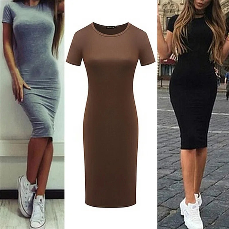 Knee-Length Summer Bodycon Dresses for Women - Short Sleeve - Image 4