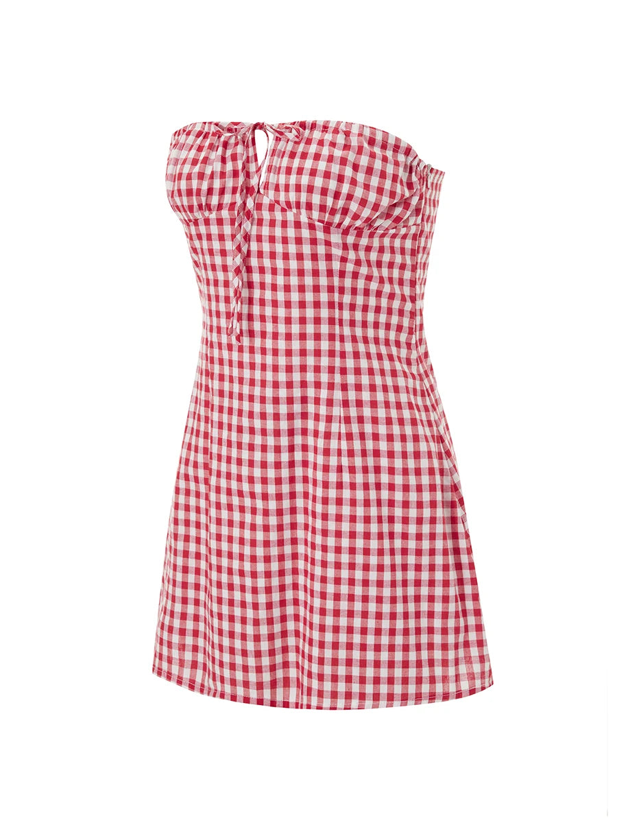 Chic Red Gingham Strapless Mini Dress - Summer Style - Image 9