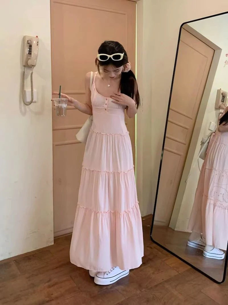 Summer Sweet Pink Maxi Dress with Ruffles for Women - Image 13