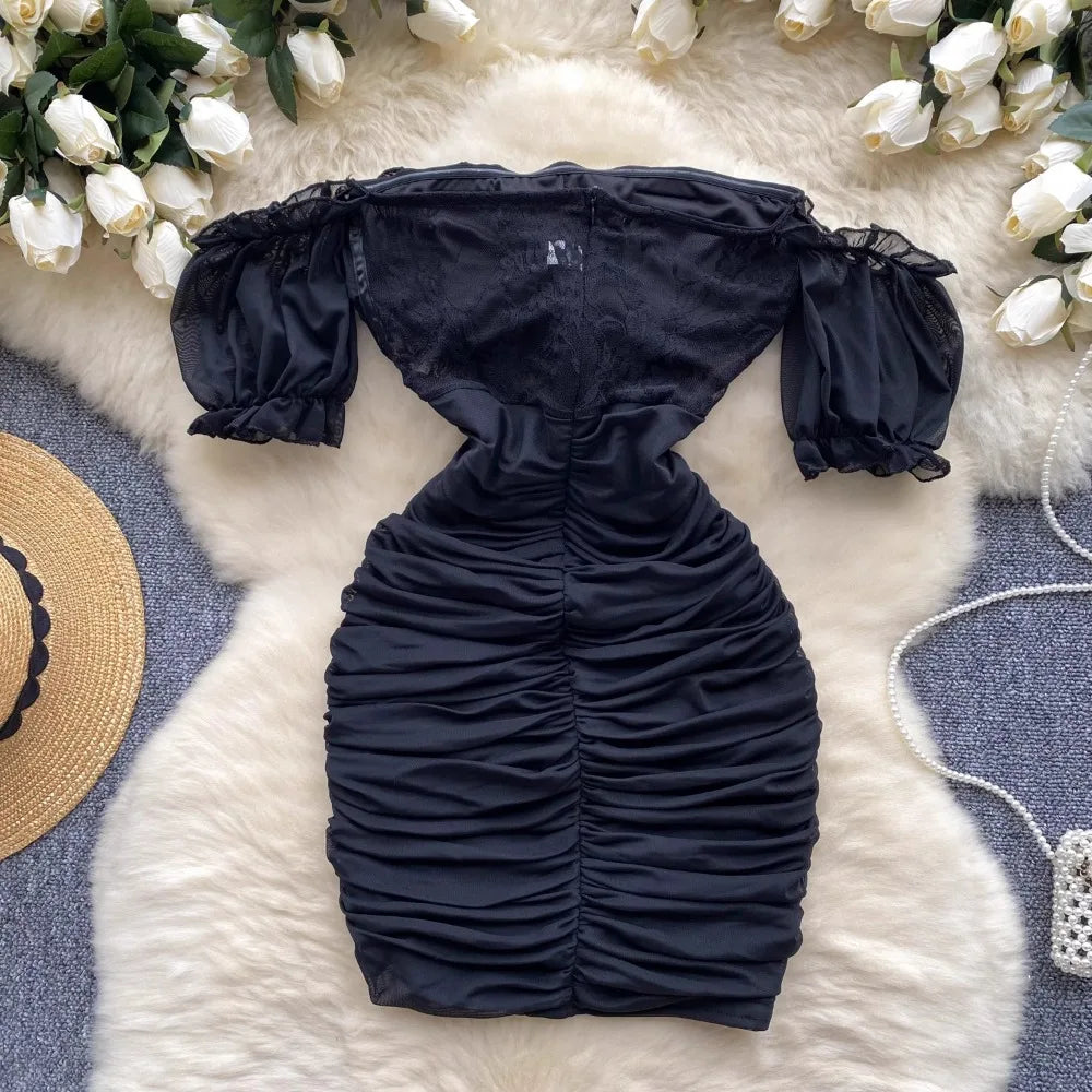 Elegant Vintage Off-Shoulder Lace Slip Dress for Summer - Image 3