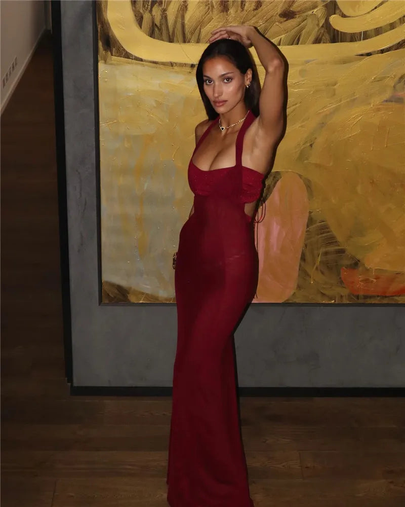 Elegant Backless Lace-Up Maxi Dress for Women - Image 15