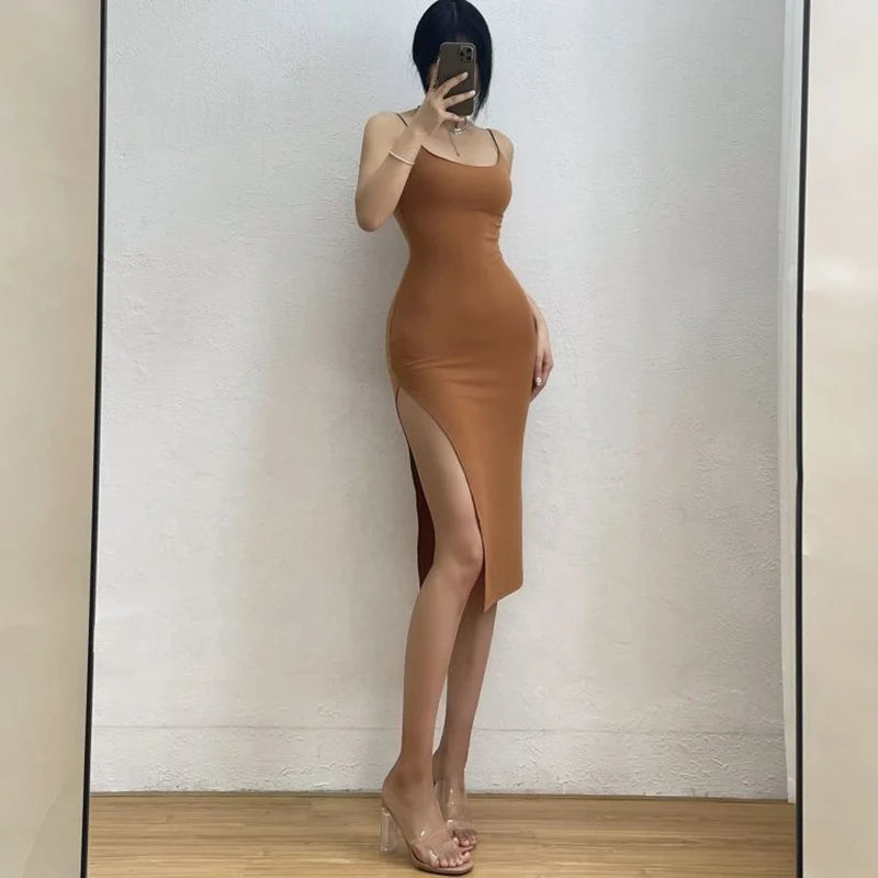 Slit Spaghetti Strap Bodycon Dress for Women - Image 14