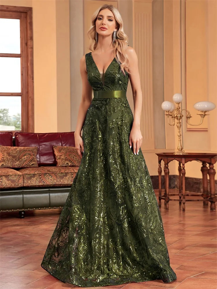Elegant Deep V-Neck Sequined Blue Evening Dress for Events - Image 22