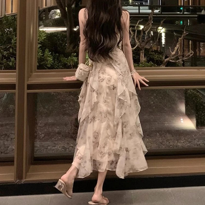 Elegant Long Floral Chiffon Midi Dress for Women - Image 6