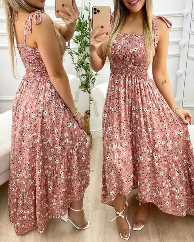 Elegant Floral Maxi Dress with Spaghetti Straps for Women - Image 25