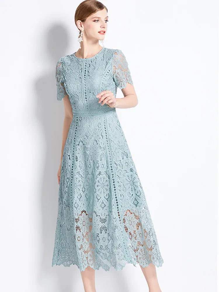 Elegant Vintage Lace Short Sleeve Summer Dress for Women - Image 15