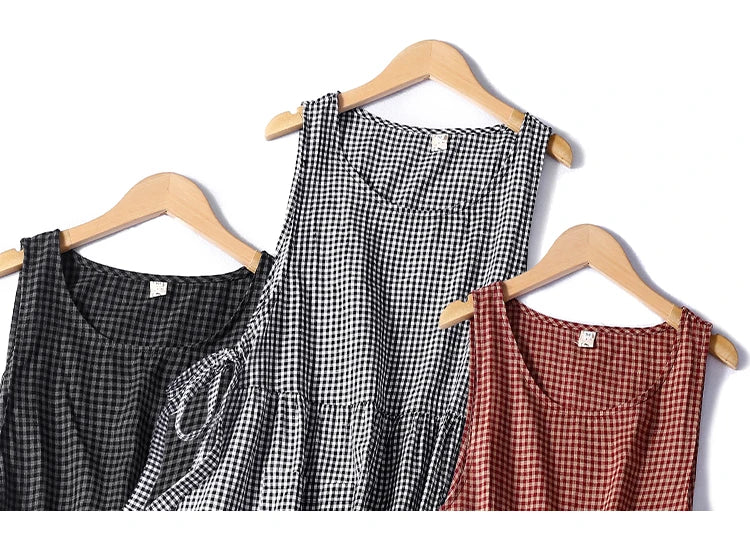 Summer Cotton Sleeveless Plaid Tank Dress for Women - Image 11