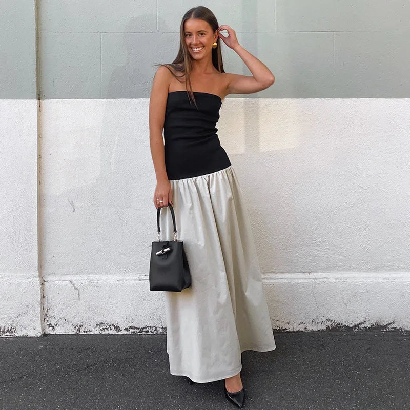 Stylish Off-Shoulder Patchwork Maxi Dress for Summer - Image 6