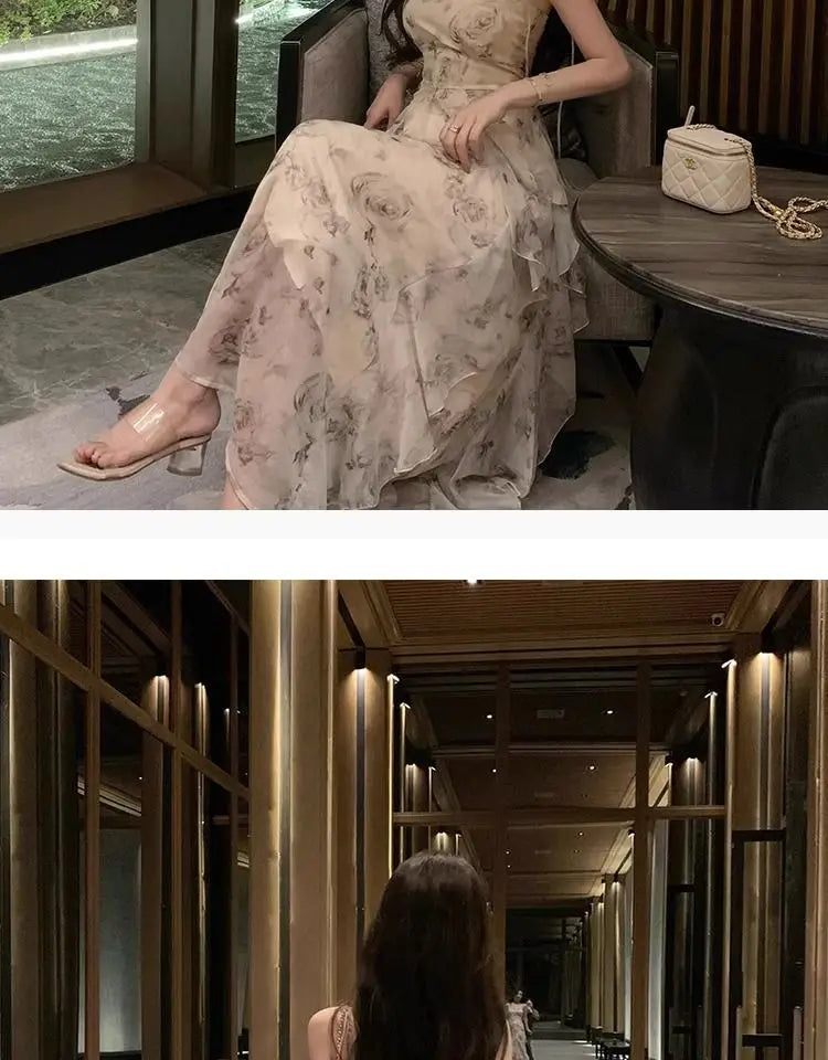 Elegant Long Floral Chiffon Midi Dress for Women - Image 10