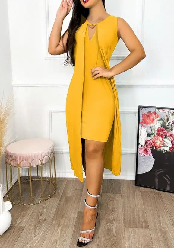 Stylish Women's Summer Keyhole Neck Cutout Asymmetrical Dress - Image 9