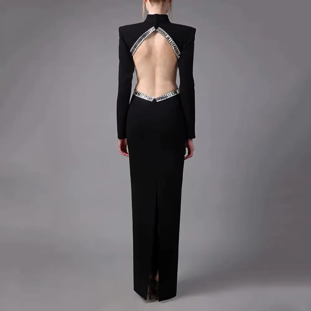 Chic Backless Red & Black Maxi Bodycon Dress - Image 12