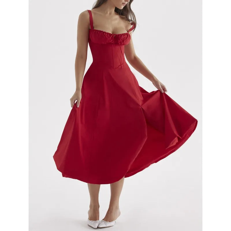 Elegant Summer Sling Dress with Pleated Hem and Slit - Image 26