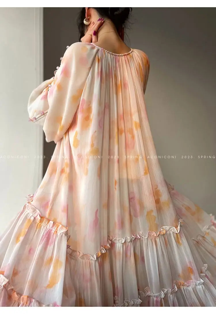 Elegant Beaded Long Sleeve Lantern Dress for Summer Parties - Image 20
