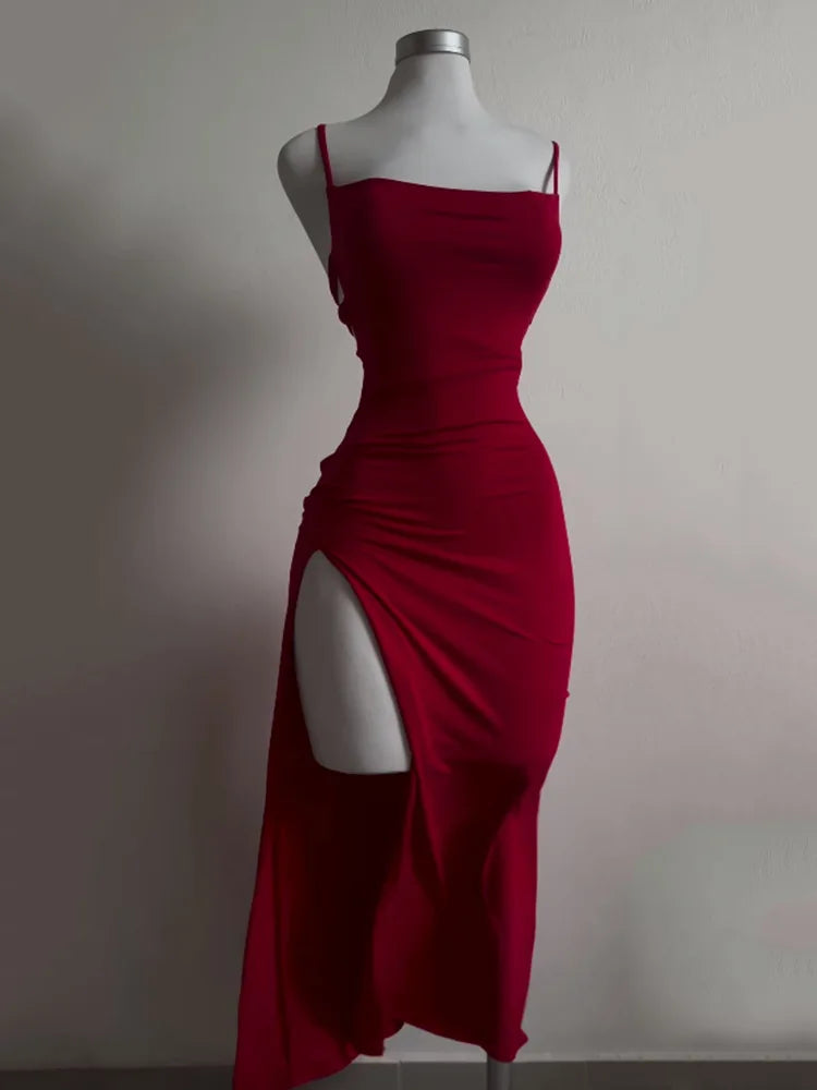 Sexy Backless Spaghetti Strap Dress with Hip Slit - Image 14