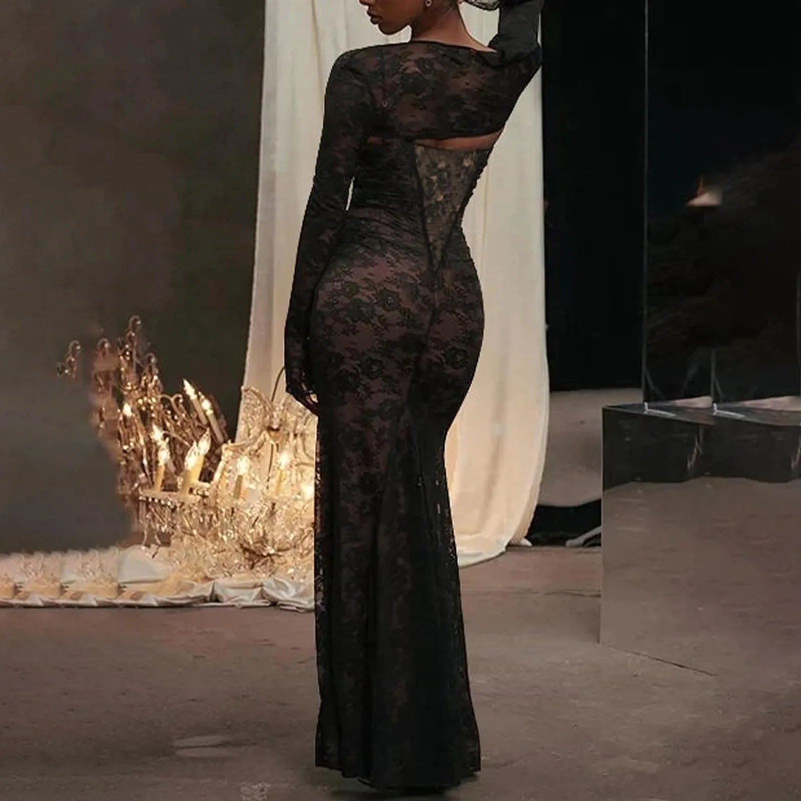 Elegant Summer Lace Bodycon Dress with Detachable Cape - Image 3