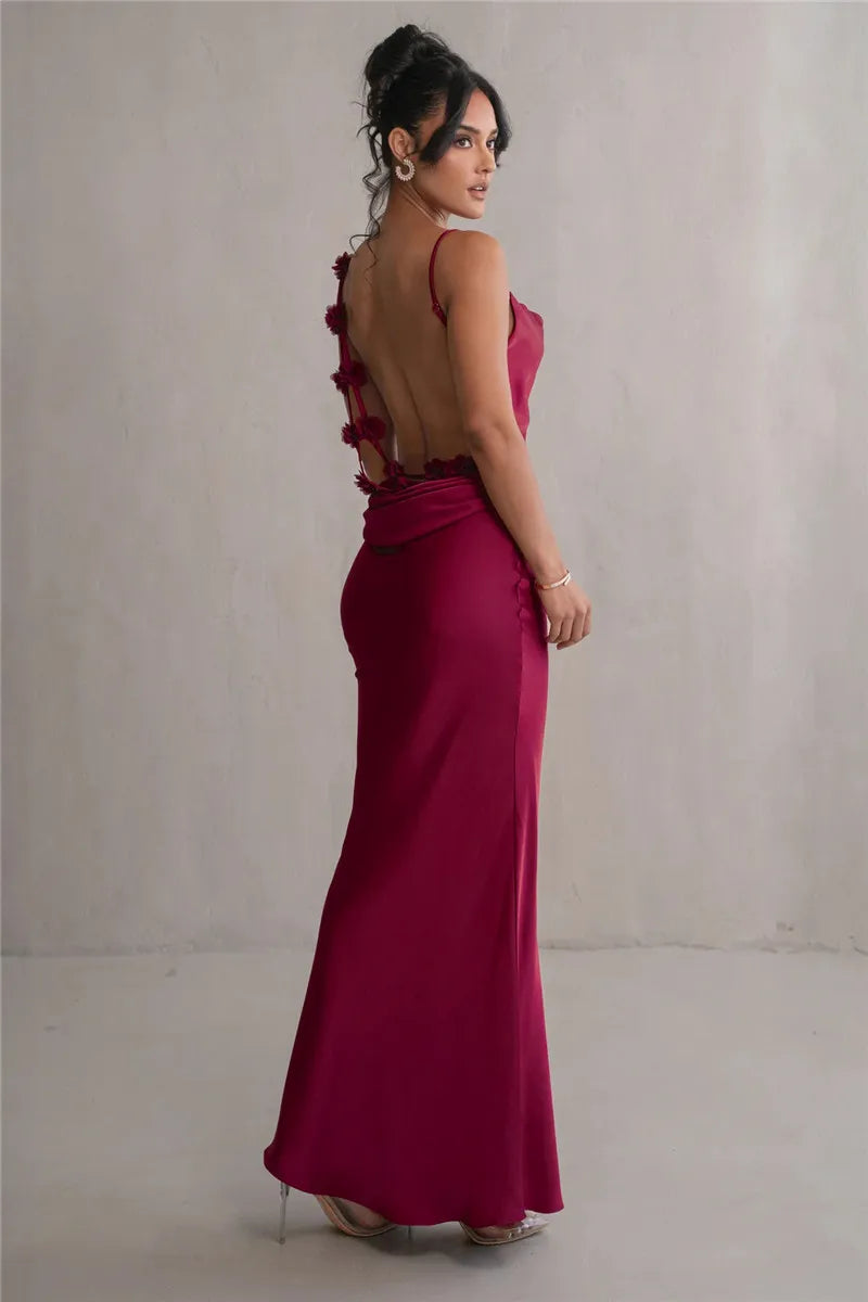 Elegant Backless Maxi Dress with Spaghetti Straps for Women - Image 36