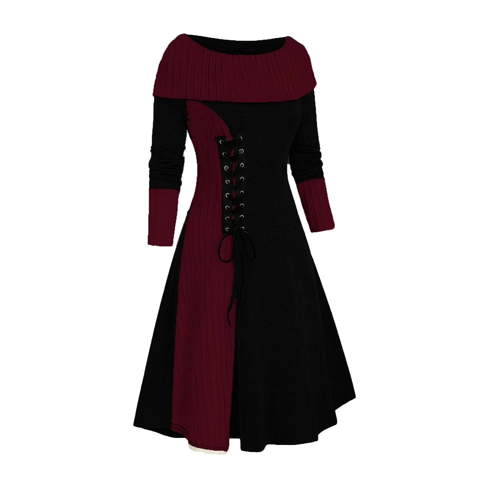Stylish Longline Cable Knit A-Line Dress with Cowl Neck - Image 5
