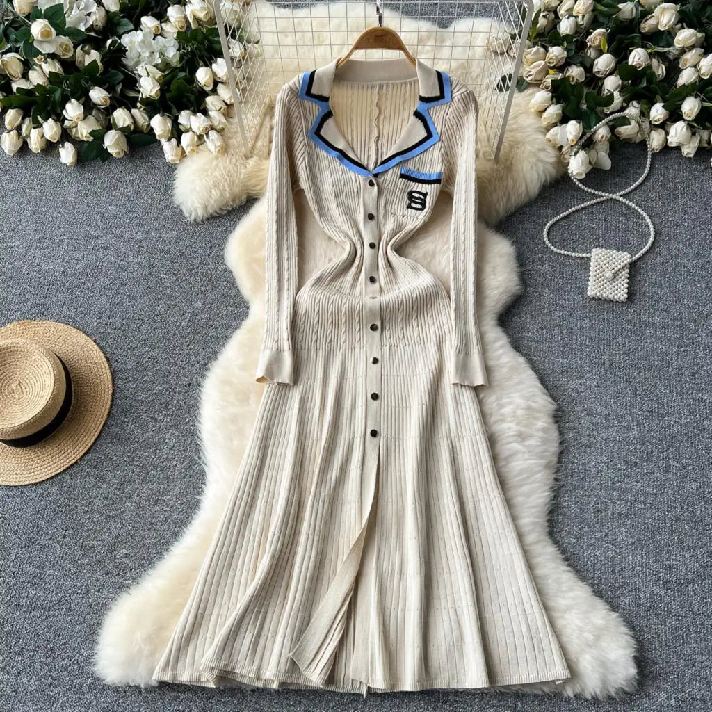 Elegant French Retro Knitted Slim Dress for Women - Image 8
