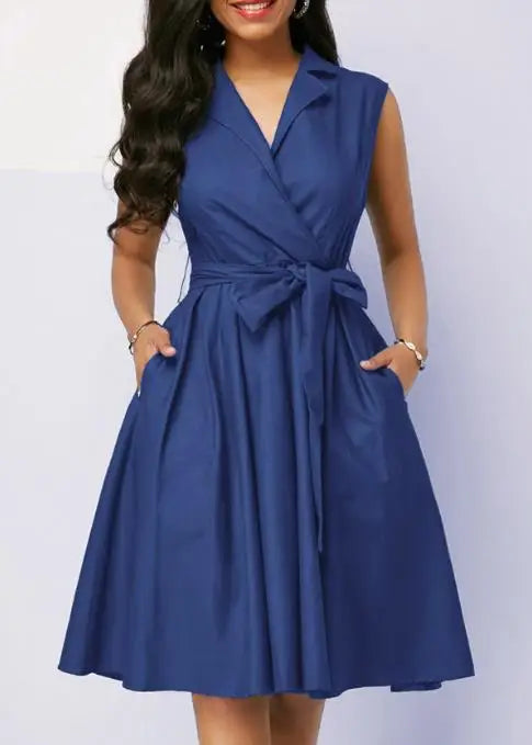 Summer Casual A-Line Midi Dress with Pocket Design - Image 8