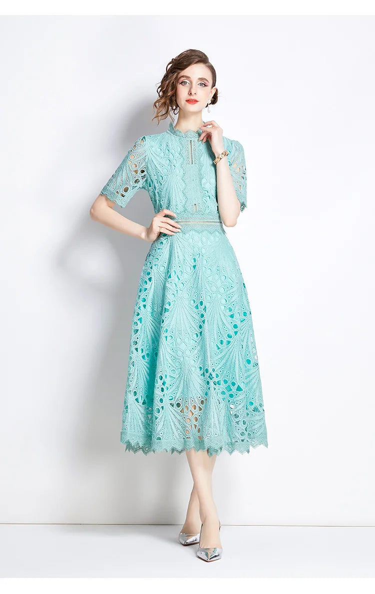 Elegant Vintage Lace Short Sleeve Summer Dress for Women - Image 55
