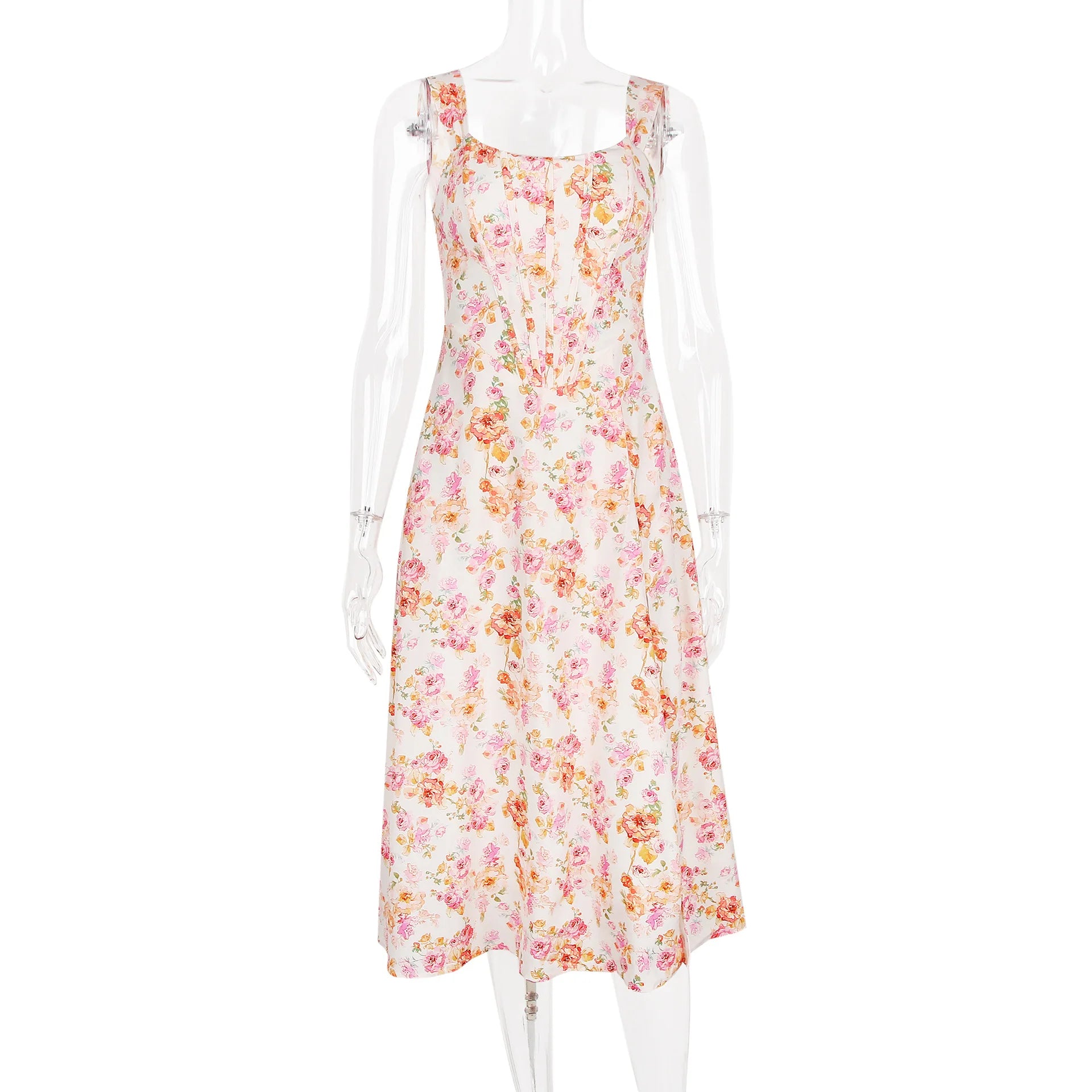 Elegant Green Lace-Up Floral Print Summer Dress for Women - Image 41