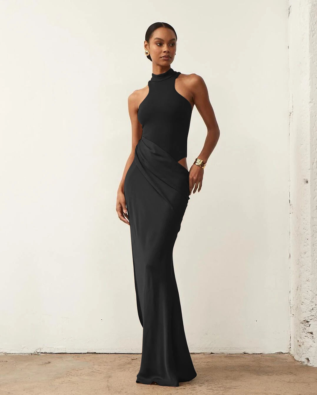 Elegant Sleeveless Satin Patchwork Hollow Out Dress for Women - Image 56