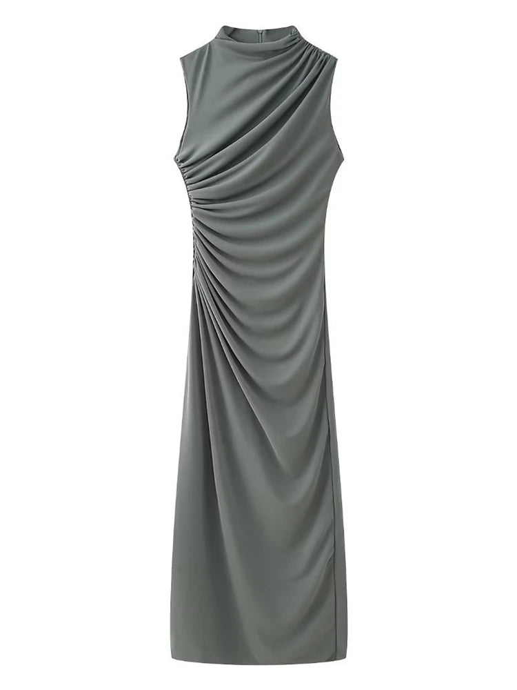 Elegant Off-Shoulder Pleated Maxi Dress for Women - Image 48