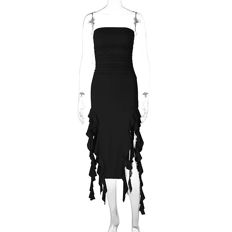 Elegant Black Summer Maxi Dress with Tassel Detail - Image 8