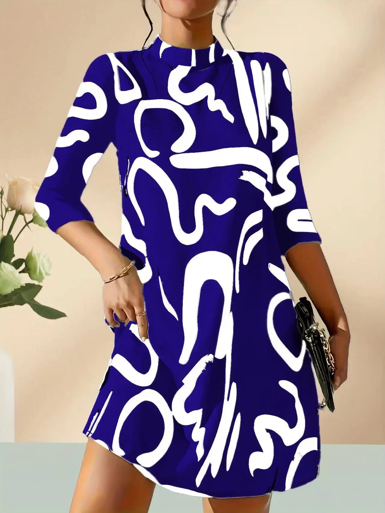 Chic Autumn Long Sleeve Print Mini Dress for Women - Image 16