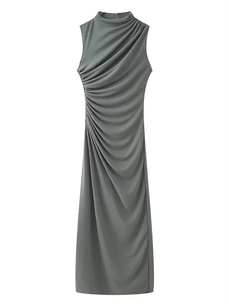 Elegant Off-Shoulder Pleated Maxi Dress for Women - Image 32