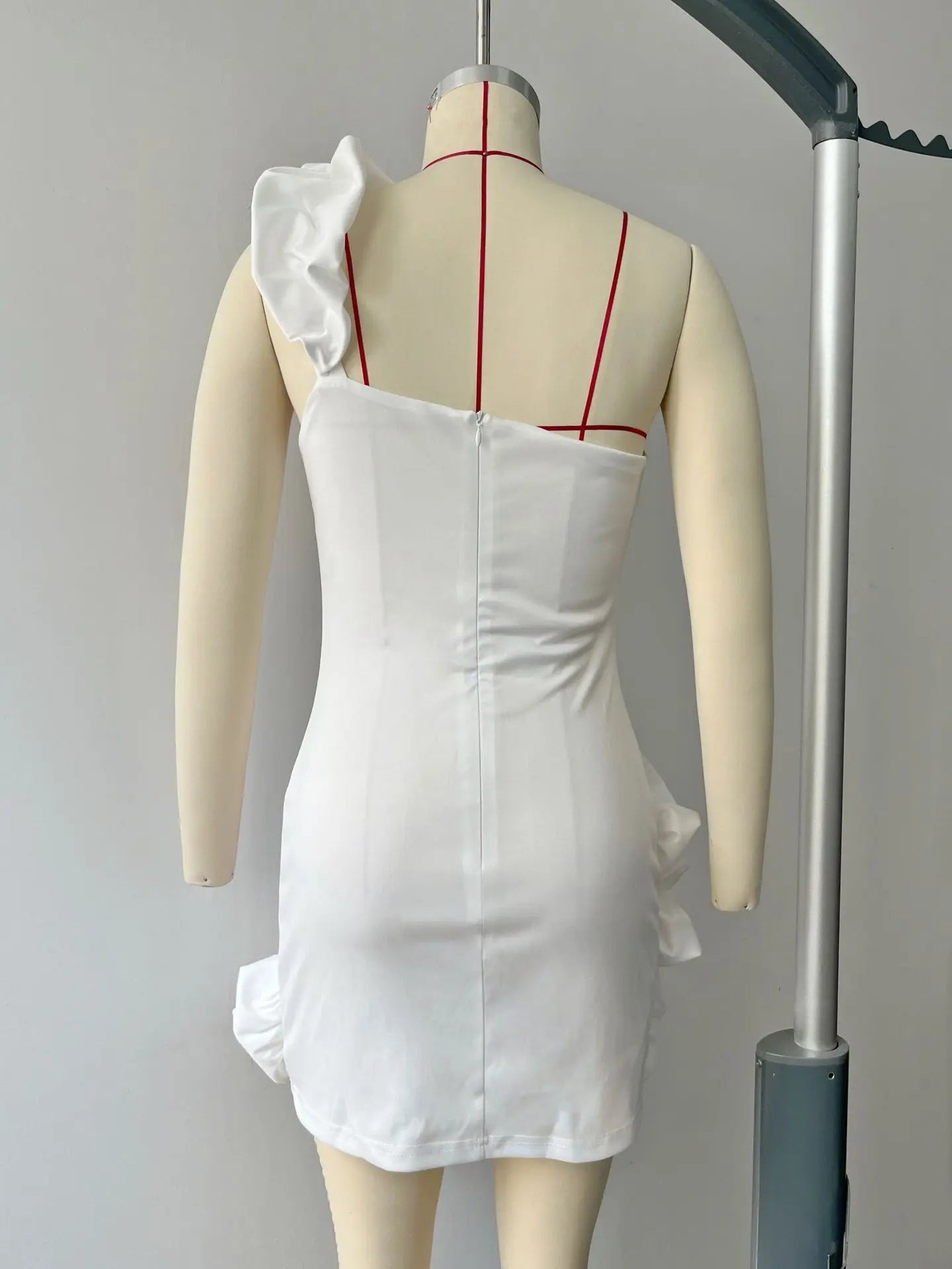 Elegant One Shoulder Ruffle Bodycon Mini Dress for Women - Image 22