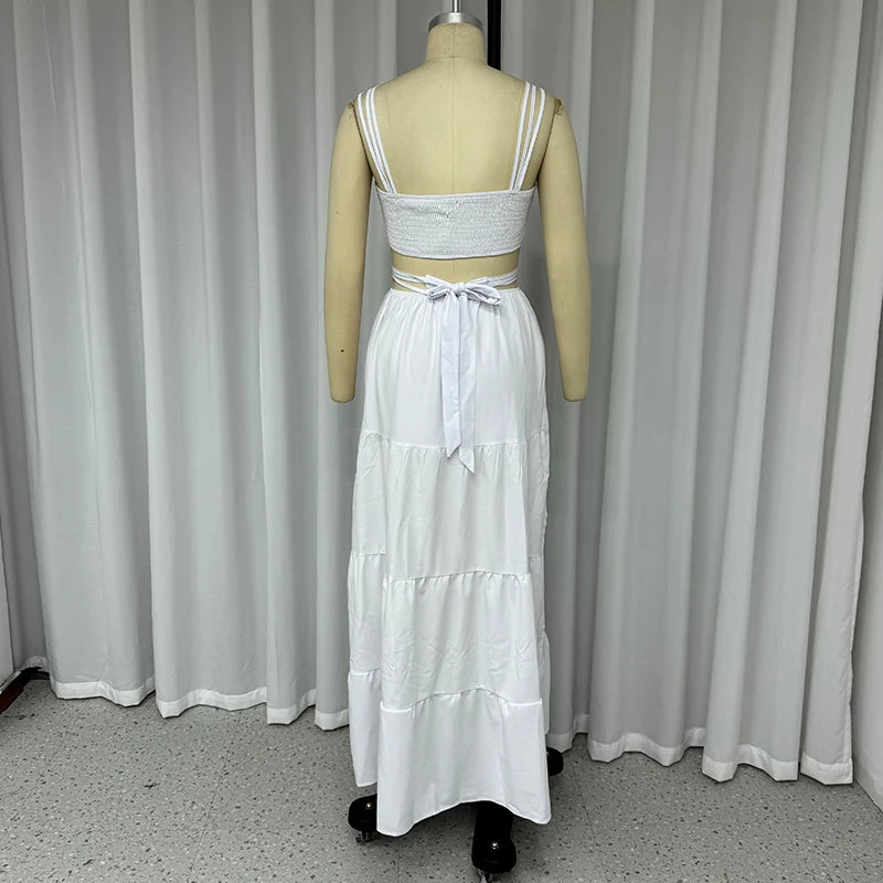 Summer Backless Hollow Out Pleated Maxi Dress for Women - Image 34