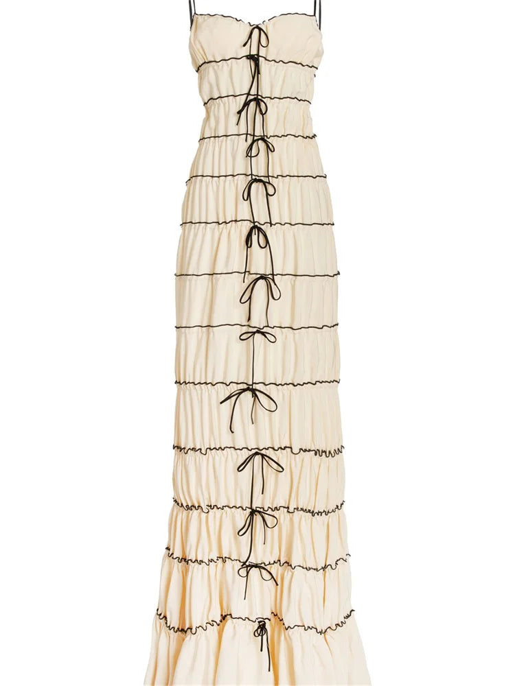 Sleek Spaghetti Strap Bow Ruched Summer Dress - Image 7