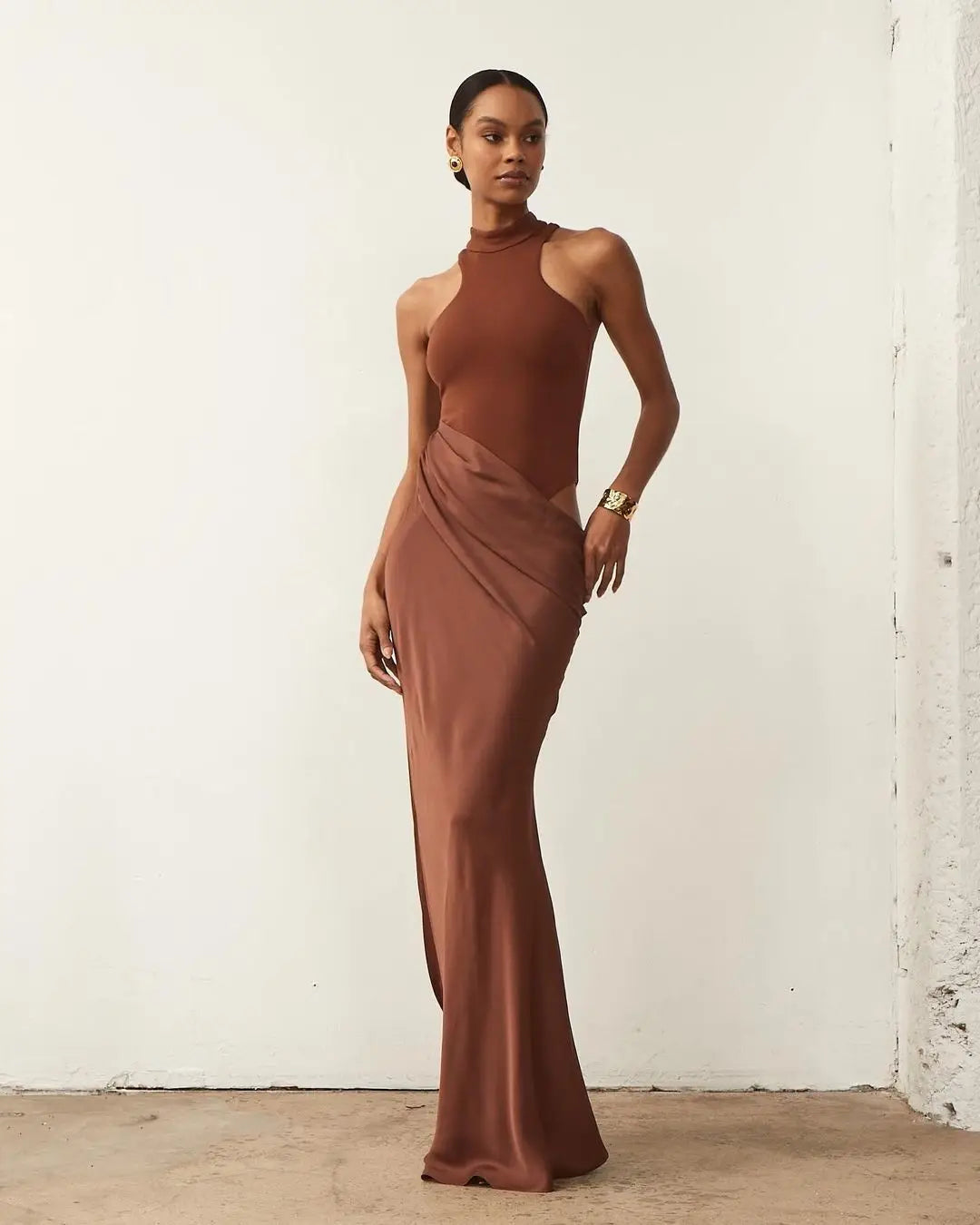 Elegant Sleeveless Satin Patchwork Hollow Out Dress for Women - Image 20