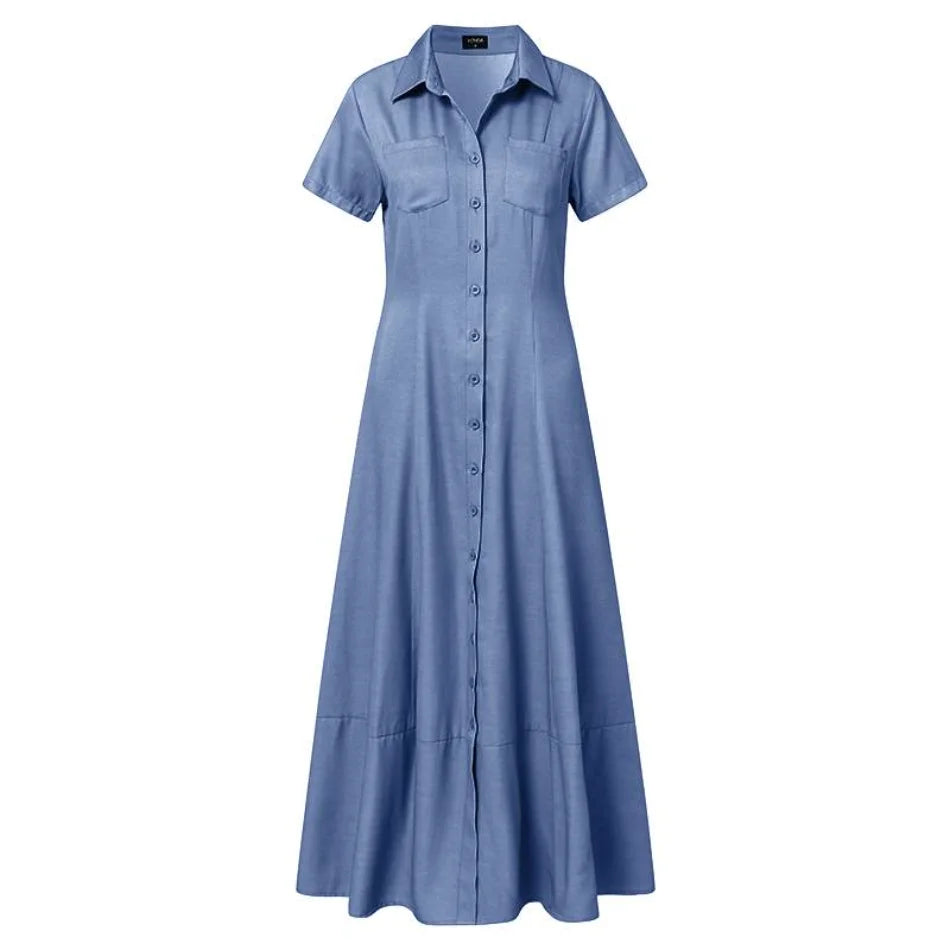 Elegant Summer Cowboy Dress with Button Design for Women - Image 16
