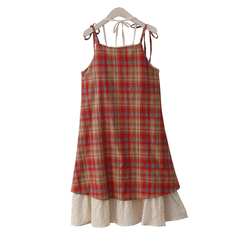 Japanese Vintage Beach Slip Dress with Lace Patchwork - Image 8