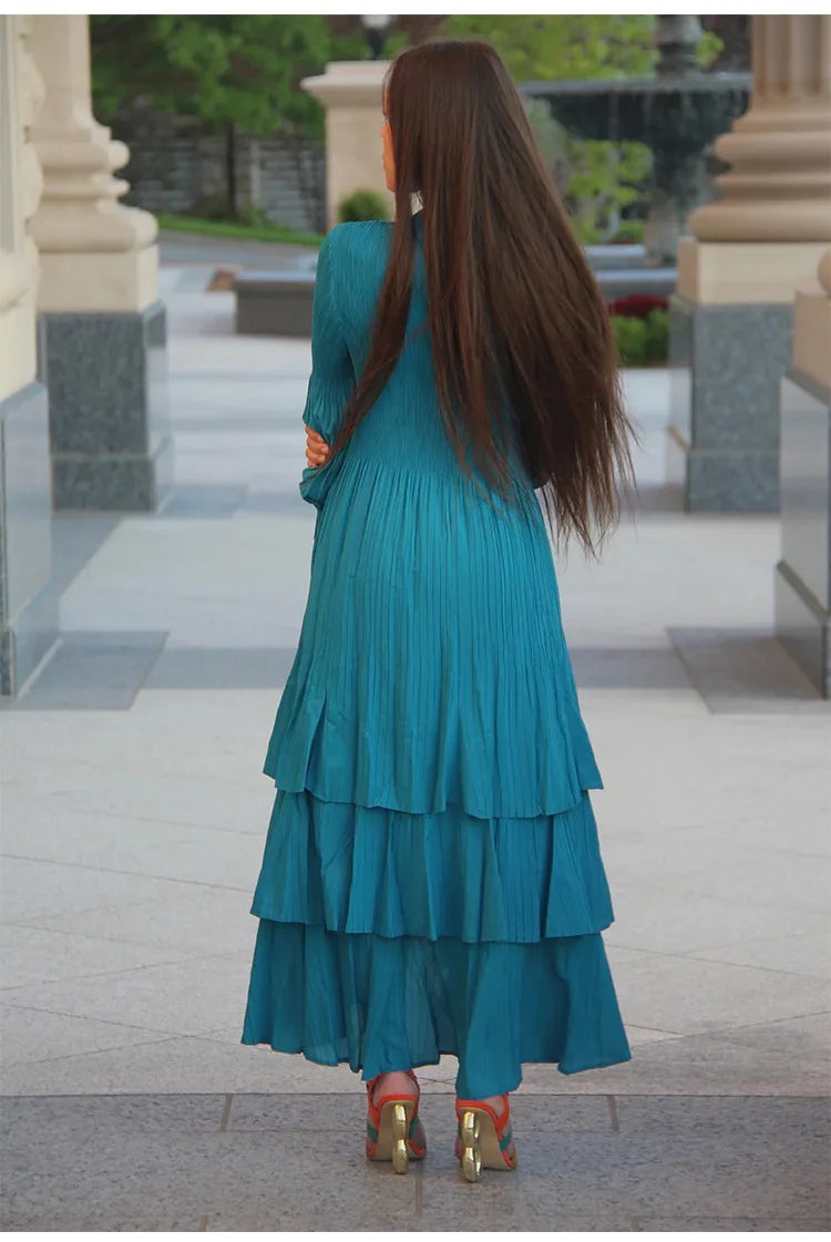 Elegant Lantern Sleeve Dress with Lotus Edge Skirt - Image 30