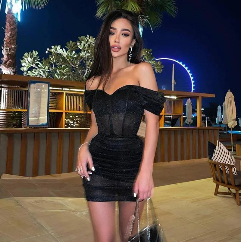 Elegant Off-Shoulder Glitter Corset Mini Dress for Parties - Image 5