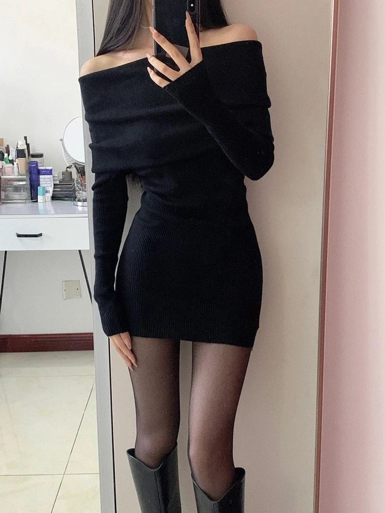 Off Shoulder Slim Waist Solid Tunic Dress for Women - Image 4