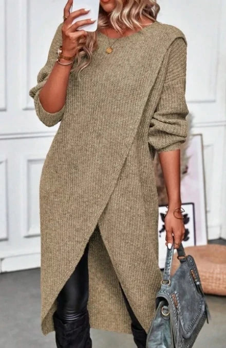 Women's Slim Fit Knitted Long Dress with Irregular Sleeves - Image 13