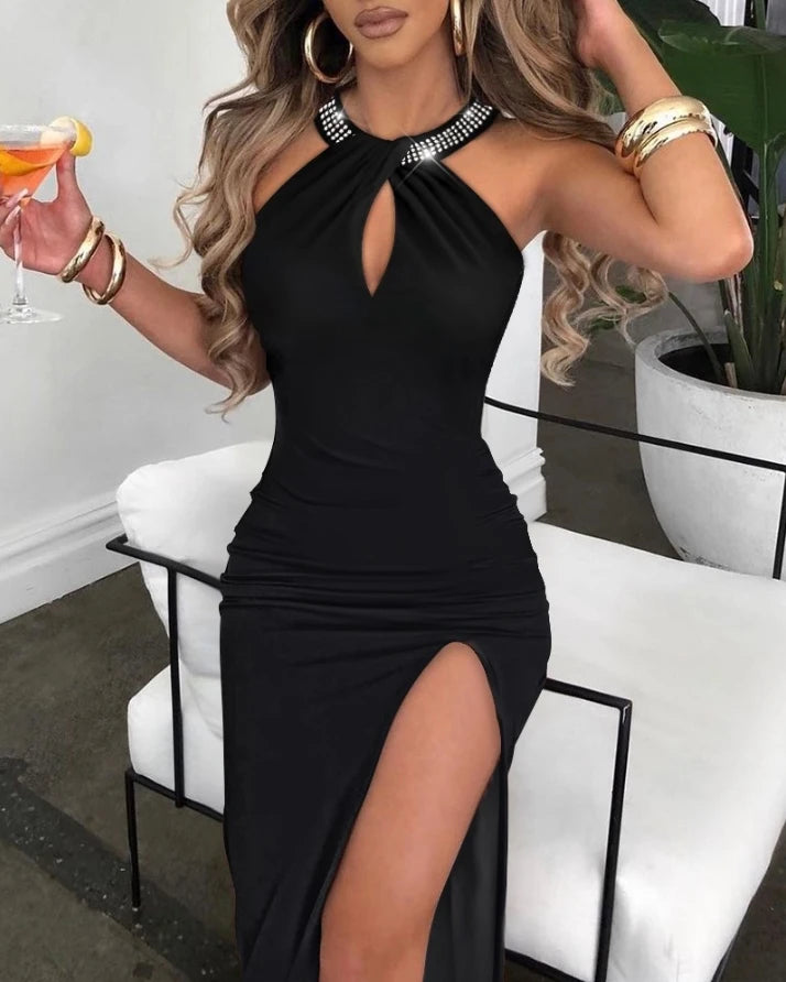 Elegant Rhinestone Multi-Strap High Slit Maxi Dress - Image 20