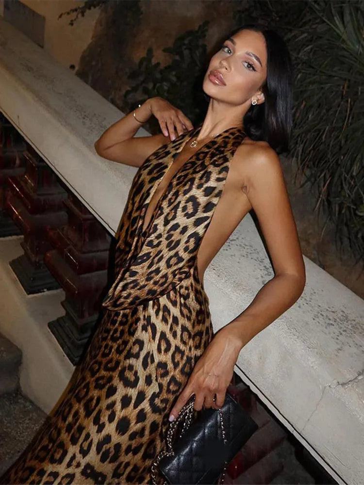 Elegant Backless Leopard Maxi Dress for Evening Parties - Image 5