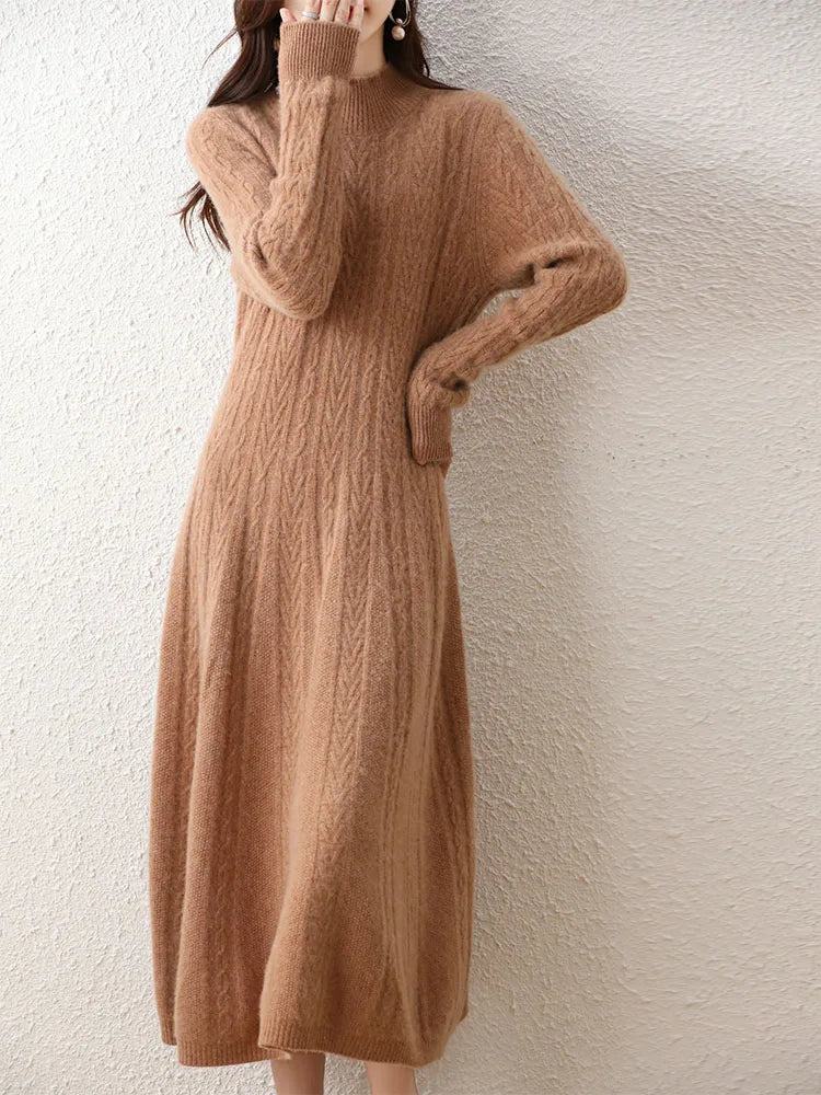 Elegant Cashmere Turtleneck Long Dress for Women - Image 26