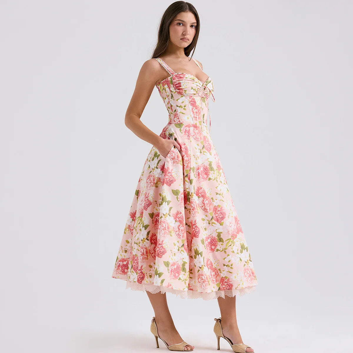 Floral Print Midi Dress for Summer Parties and Casual Wear - Image 15