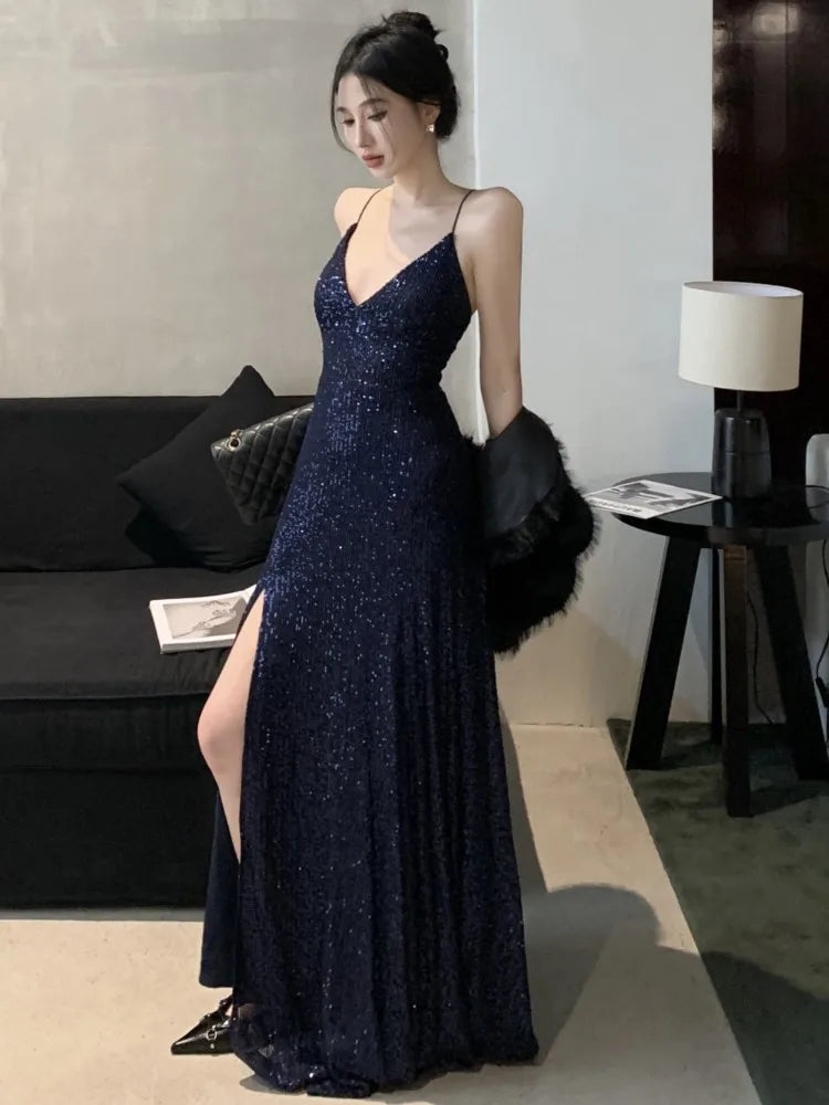 Elegant Backless V-Neck Split Maxi Dress for Women - Image 5