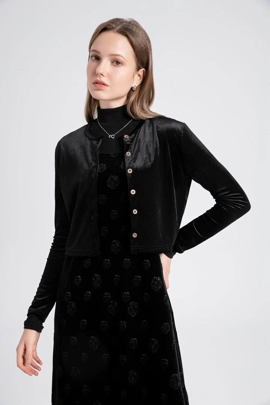 Velvet Women's Adjustable Strap Dress and Cardigan Set - Image 5