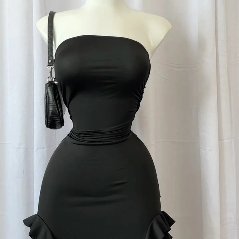 Elegant Strapless Maxi Dress with Irregular Tassels for Parties - Image 6