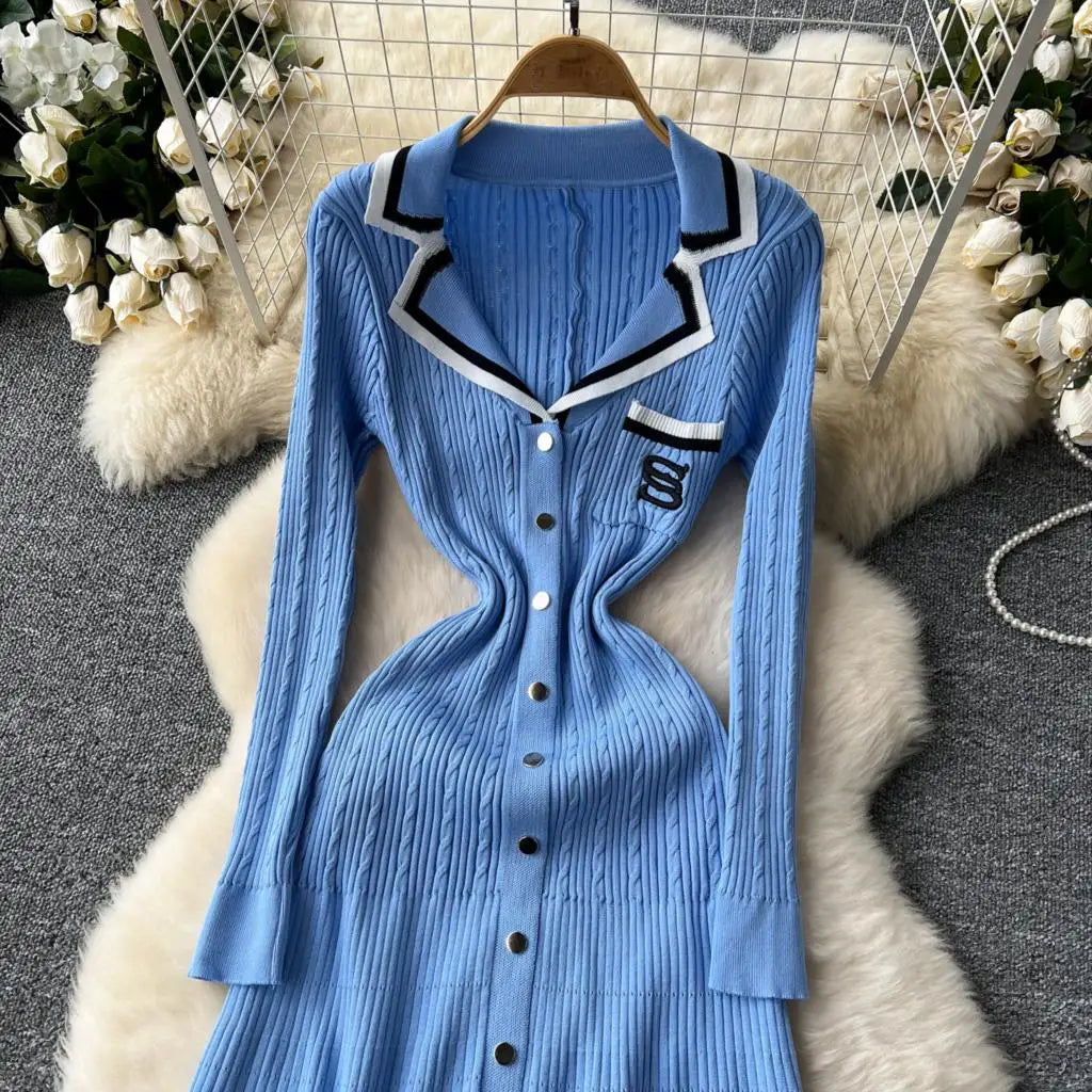 Elegant French Retro Knitted Slim Dress for Women - Image 20