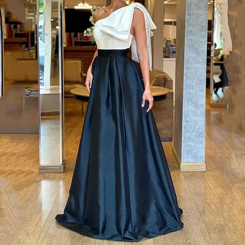 Elegant One-Shoulder Maxi Dress with Bow and Slit - Image 3